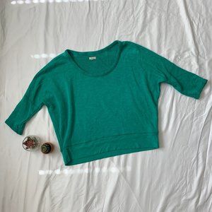 Aerie Cropped Three Quarter Green Sweatshirt